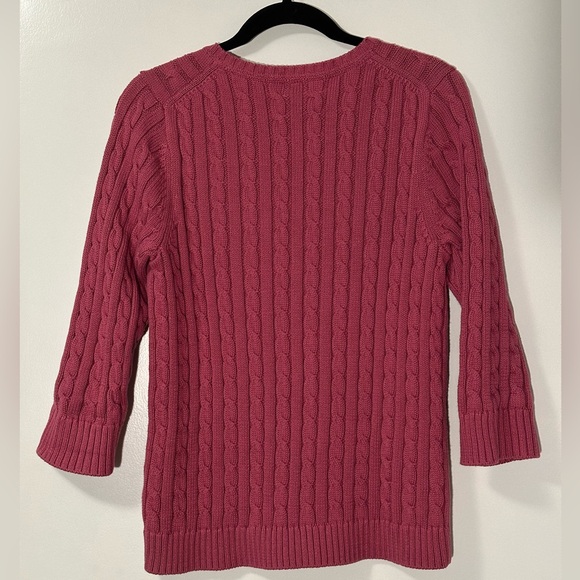 L. L. Bean cable knit v neck sweater pink size medium - Picture 2 of 4
